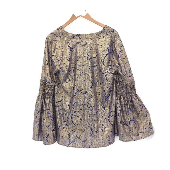 Michael Kors Blue & Gold Paisley Print Top NWT Med - Picture 6 of 8